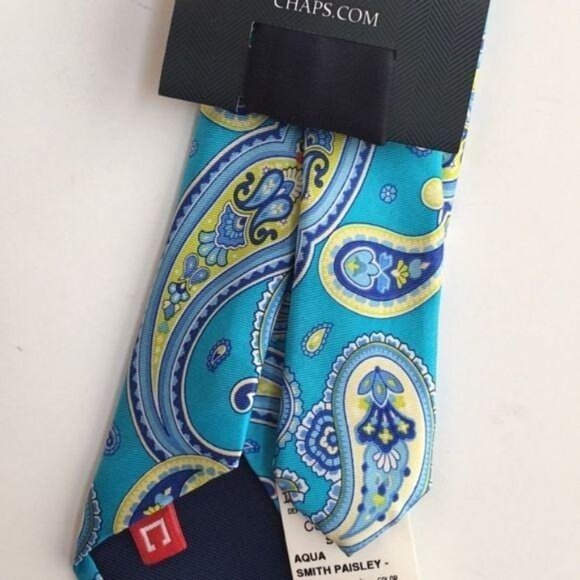 New Chaps Aqua Smith Paisley Stretch Tie - Picture 3 of 4
